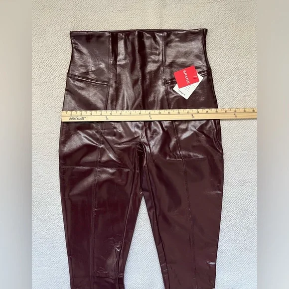 SPANX SHINY FAUX PATENT LEATHER LEGGINGS BURGUNDY/RUBY RED | Size: L - Picture 12 of 15